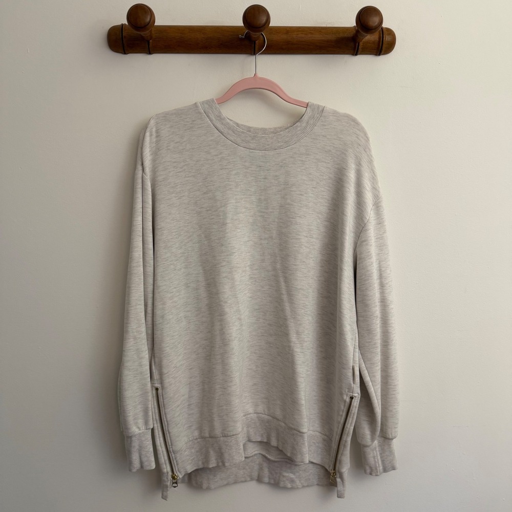 Varley Charter Sweat 2.0 DoubleSoft Oatmeal Heather Side Zip Pullover XL Zippers